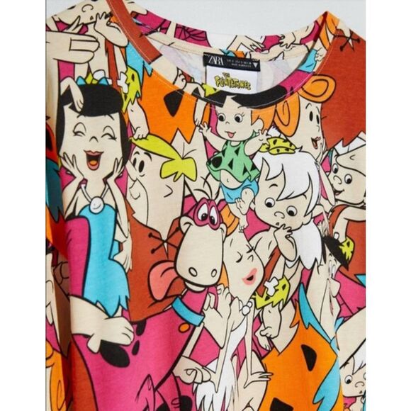 Zara Flintstones womens small tshirt dress multi colored orange blue brown - Picture 3 of 8